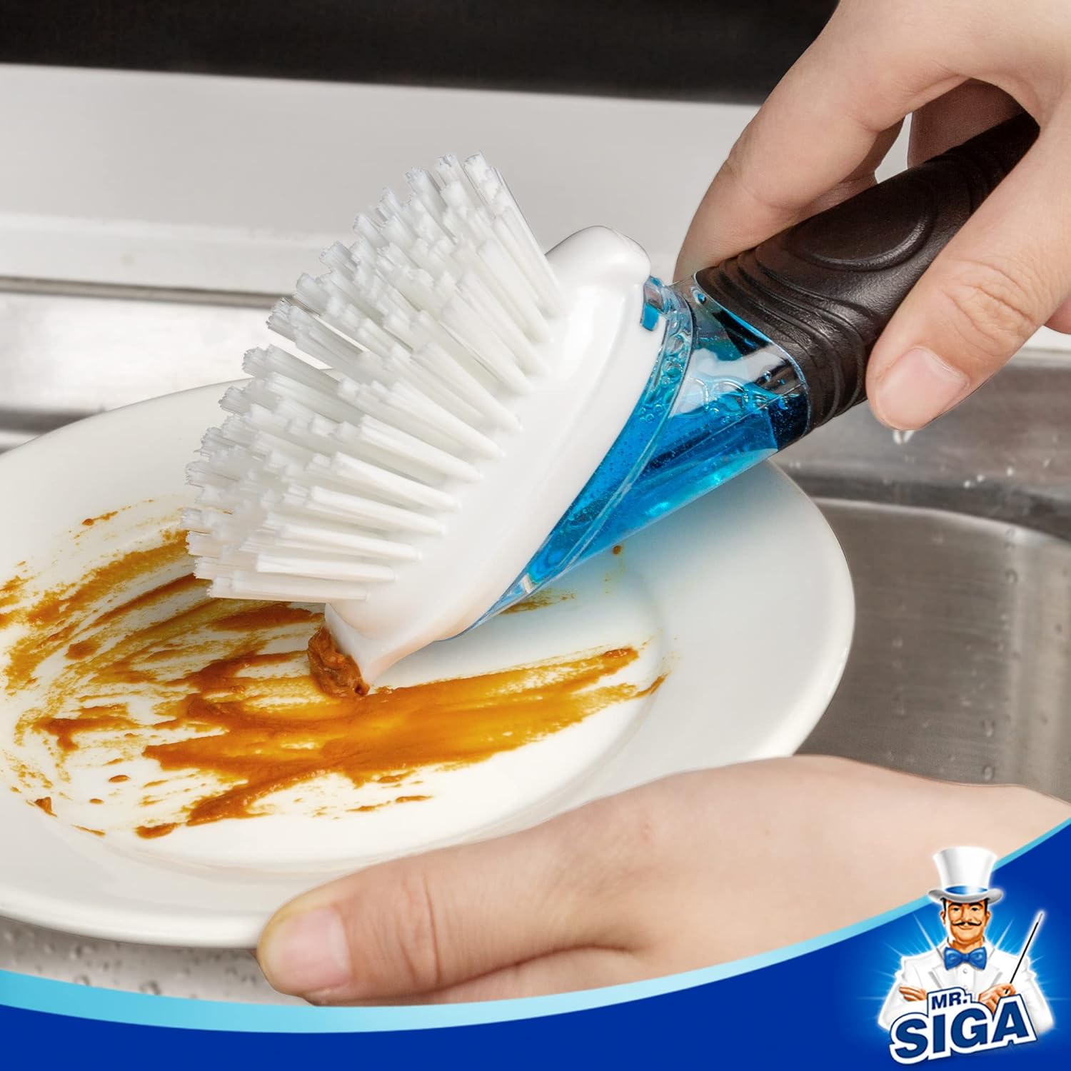 MR.SIGA Soap Dispensing Dish Brush Refills, 4 Pack – Hygienic 3-Month Replacement Heads for Cleaner Family Kitchens
