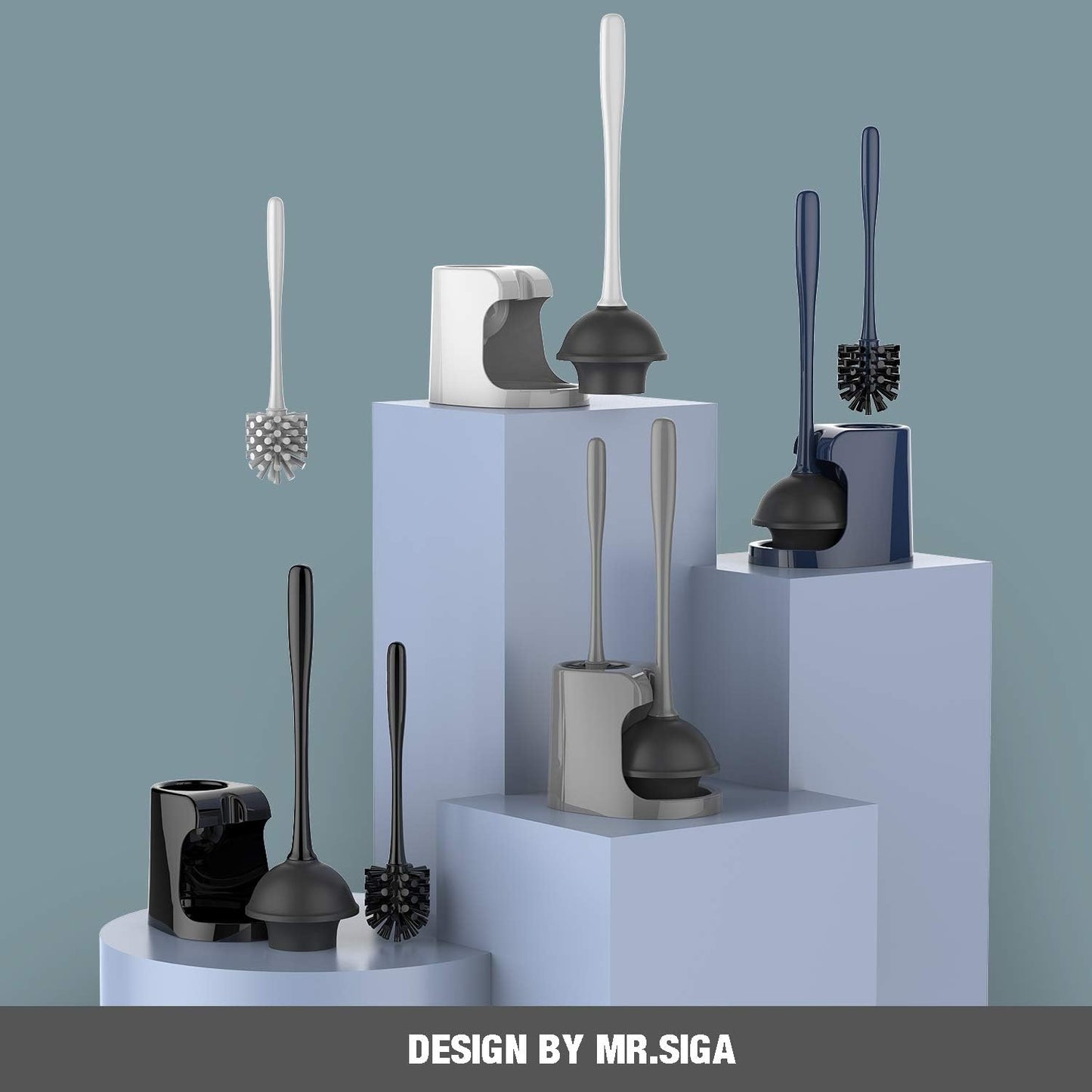 MR.SIGA Toilet Plunger and Brush Set – Minimalist Bathroom Tool for Clutter-Free Storage