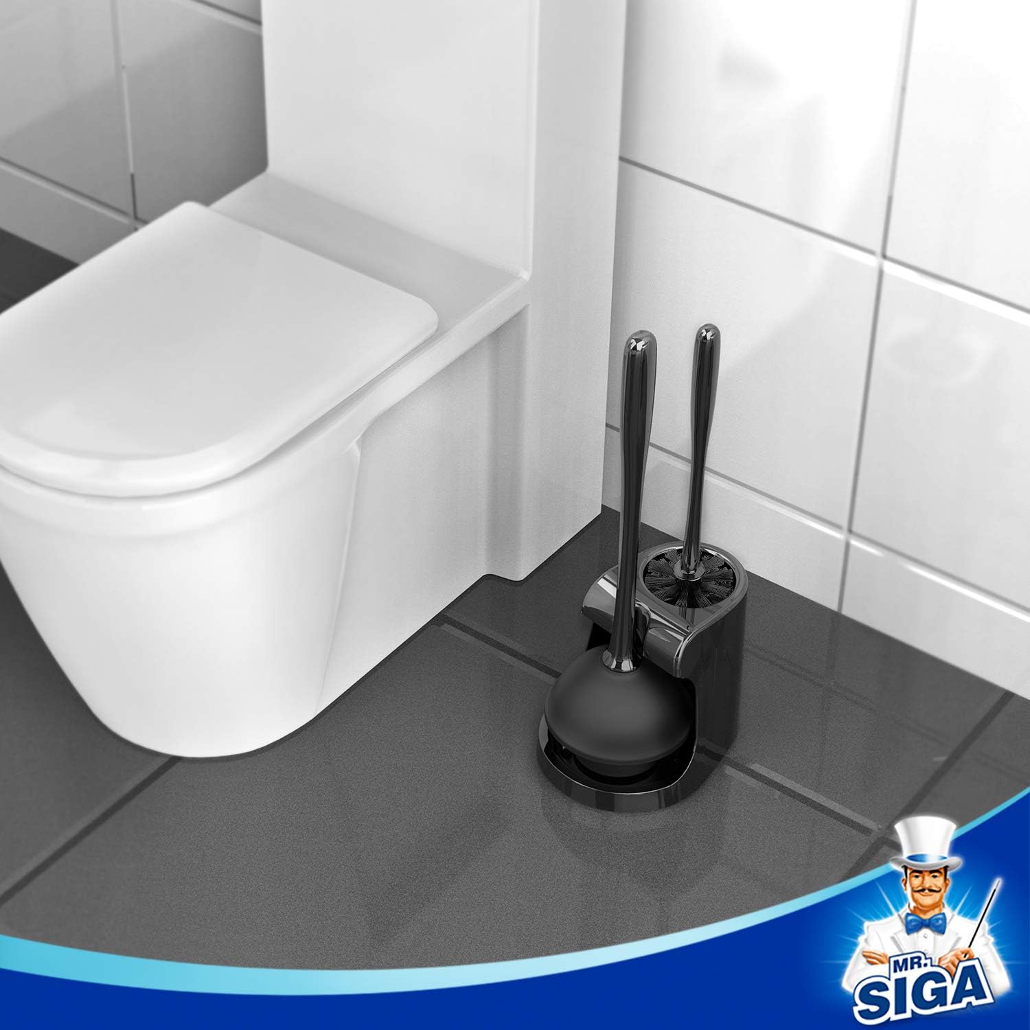 MR.SIGA Toilet Plunger and Brush Set – Minimalist Bathroom Tool for Clutter-Free Storage