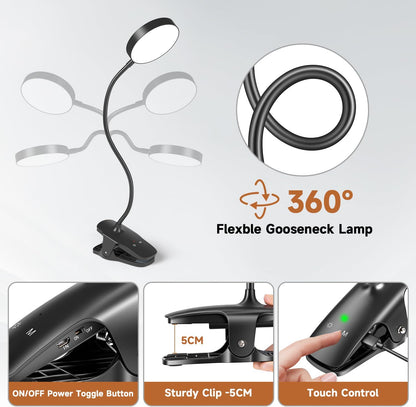 Mubarek Clip on Study Light – Child-Safe Bedside Reading Lamp for Kids' Rooms and Nursery