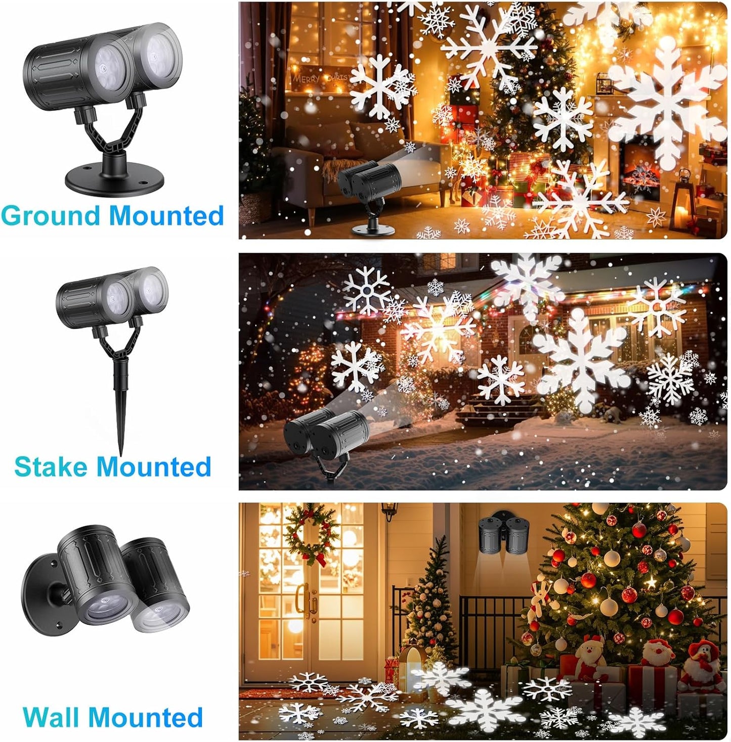 MuliVid Double-Head Snowfall Projector – Portable Outdoor Christmas Light for Camping, Backyard Parties, and Patio Ambiance