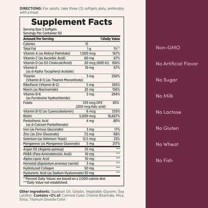 multi-nutrient profile including niacin, b-6, b-12, iron, and zinc for whole-beauty support