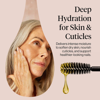 multi-purpose formula usable on hair, scalp, lashes, brows, face, cuticles, nails, and skin