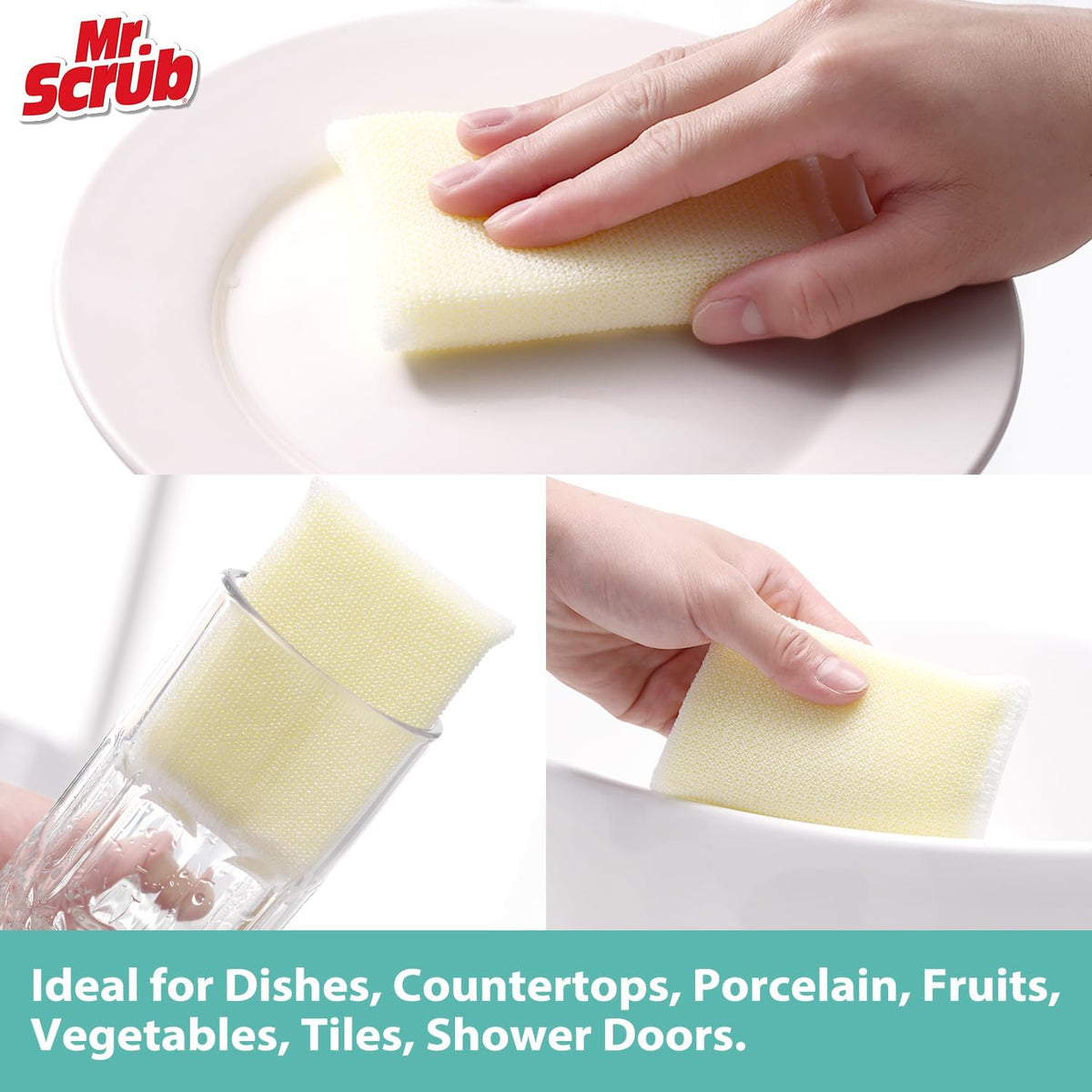 multi-surface compatibility covering cookware, countertops, tiles, shower doors, fixtures, walls, carpets, and produce