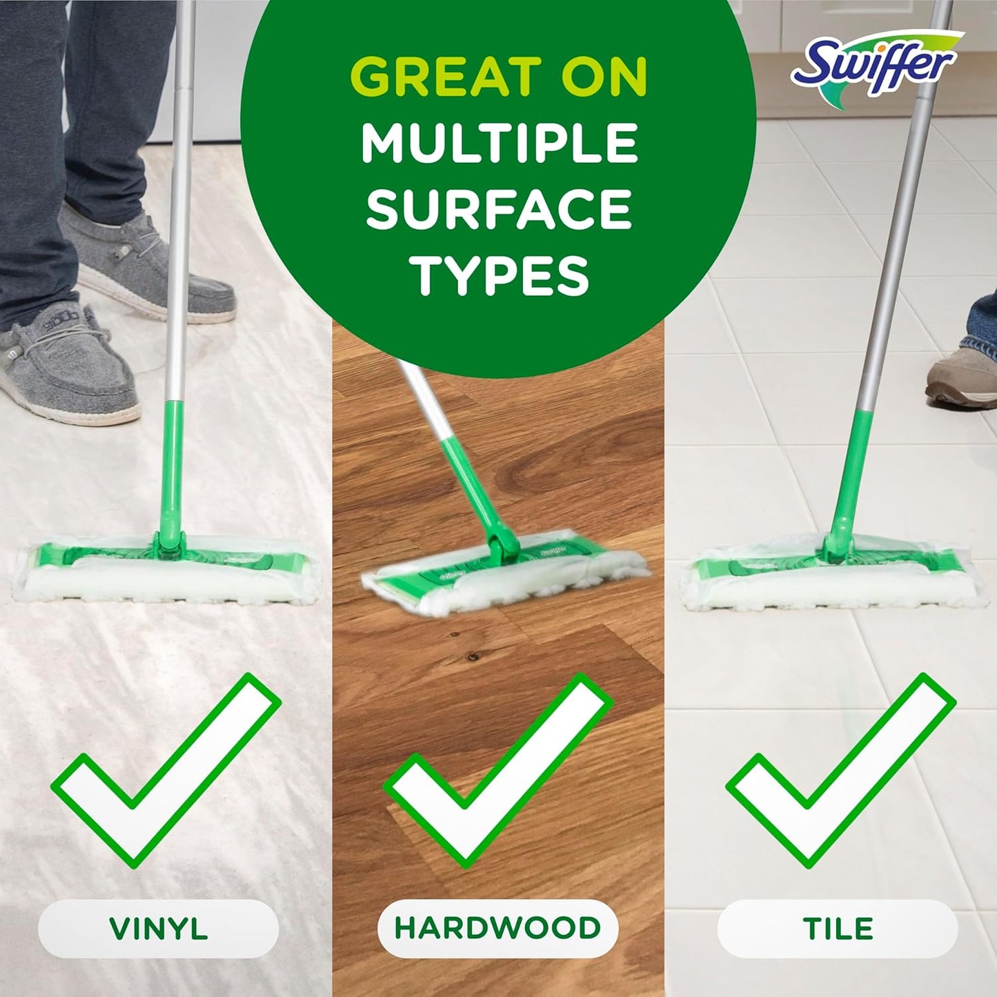 multi-surface compatibility: tile, hardwood, and vinyl flooring