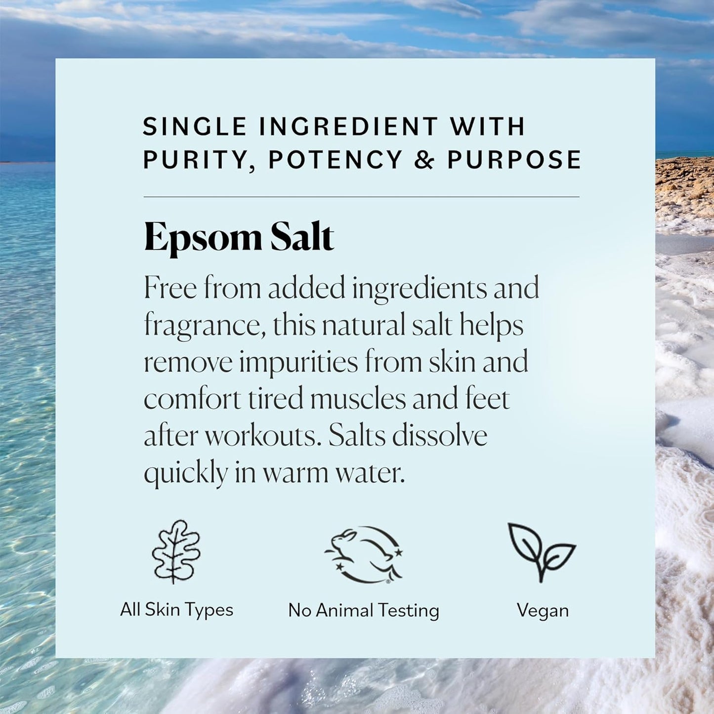 multi-use application: full bath, foot soak, shower exfoliant, and diy base