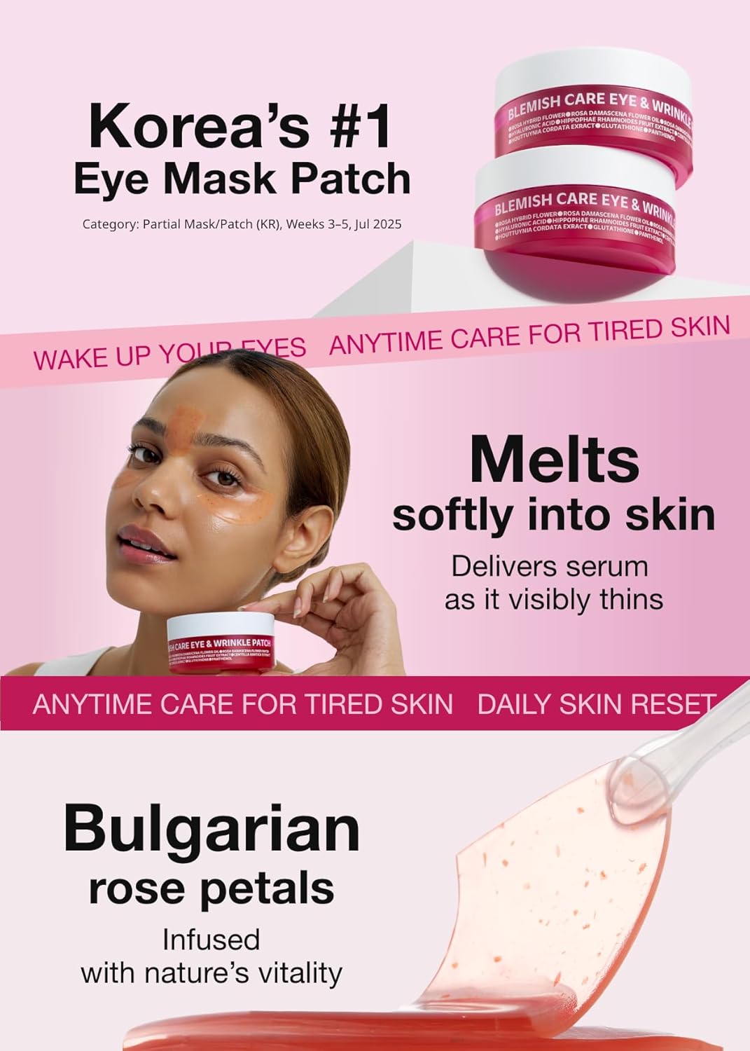 multi-zone applicability: under-eyes, forehead, and nasolabial folds