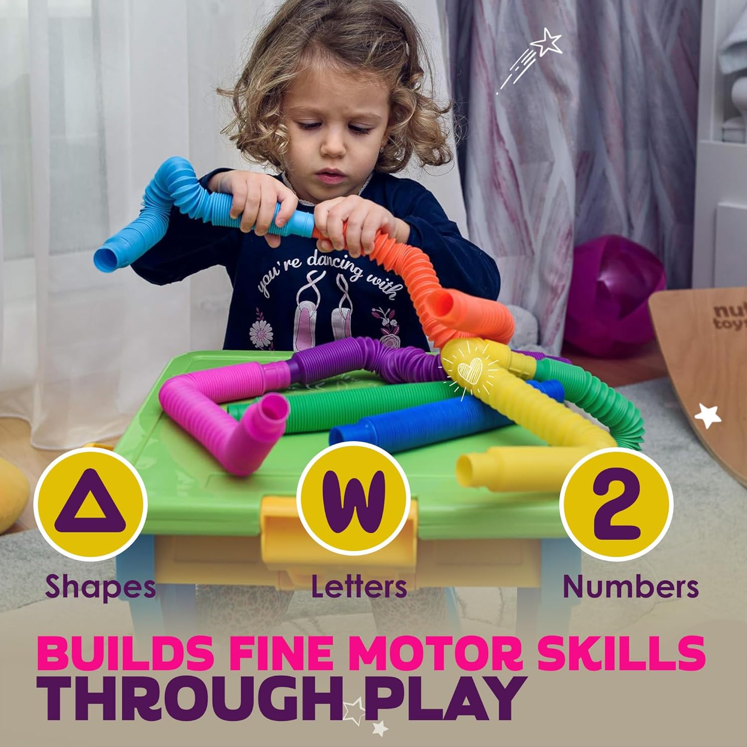 multicolored set with 8 tubes per pack for color recognition and sorting play