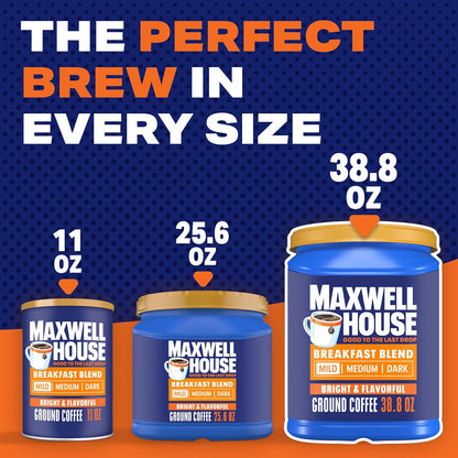 multiple formats including 1 oz singles, 8–38.8 oz canisters, multi-packs up to 12, and 180-count k-cup compatible pods