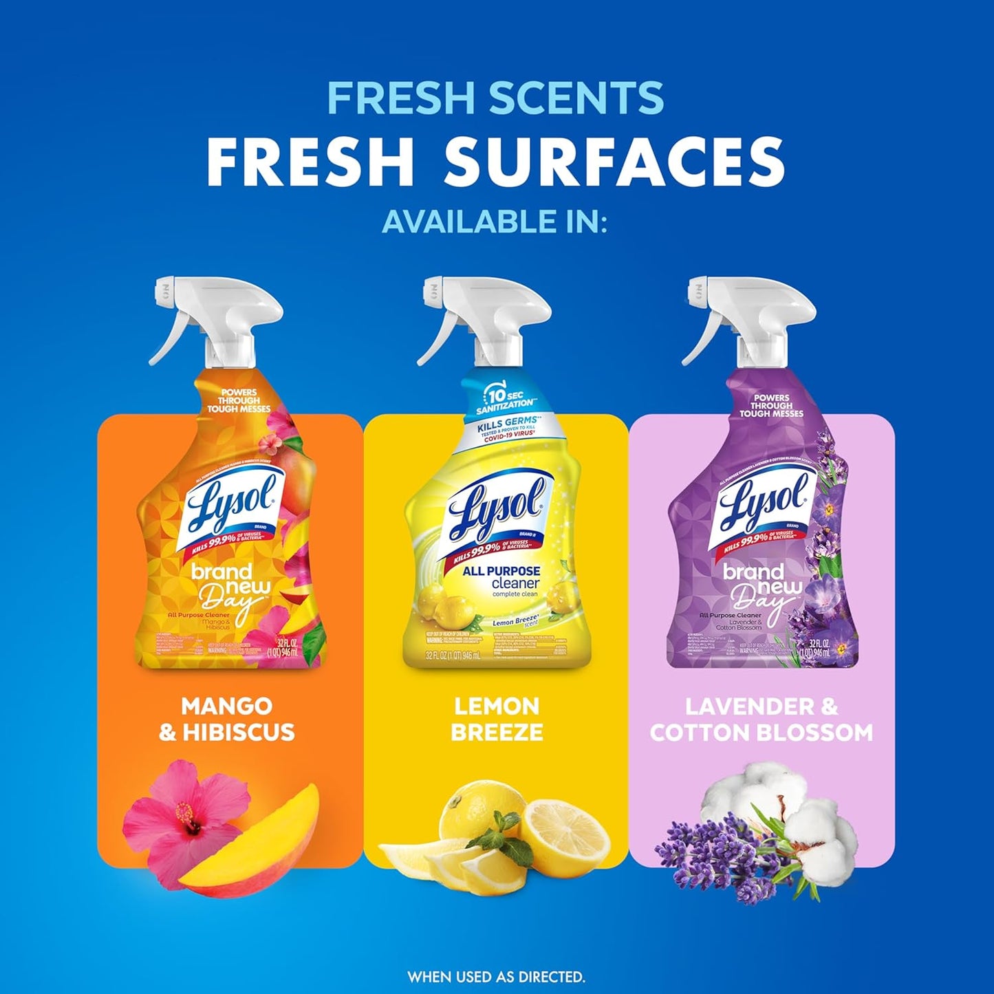 multiple scent options: lemon breeze, mango and hibiscus, coconut & sea minerals, and lavender