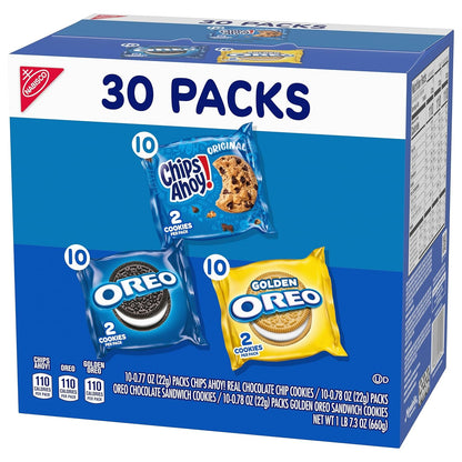 Nabisco Sweet Treats Cookie Variety Pack – Office Break Room Snacks for Coworkers, 30 Individually Wrapped Packs