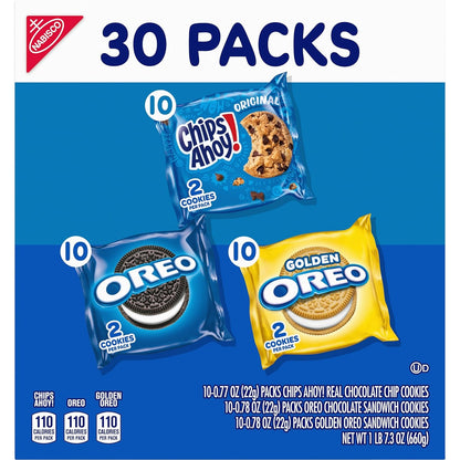 Nabisco Sweet Treats Cookie Variety Pack – Office Break Room Snacks for Coworkers, 30 Individually Wrapped Packs