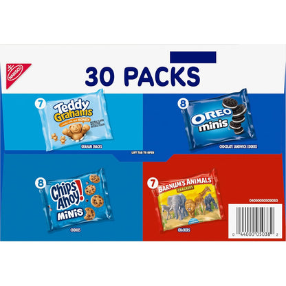 Nabisco Team Favorites Variety Pack – Care Package Gift for Kids and Coworkers, 30 Individually Wrapped Mini Snacks of OREO, CHIPS AHOY!, Teddy Grahams & Barnum's