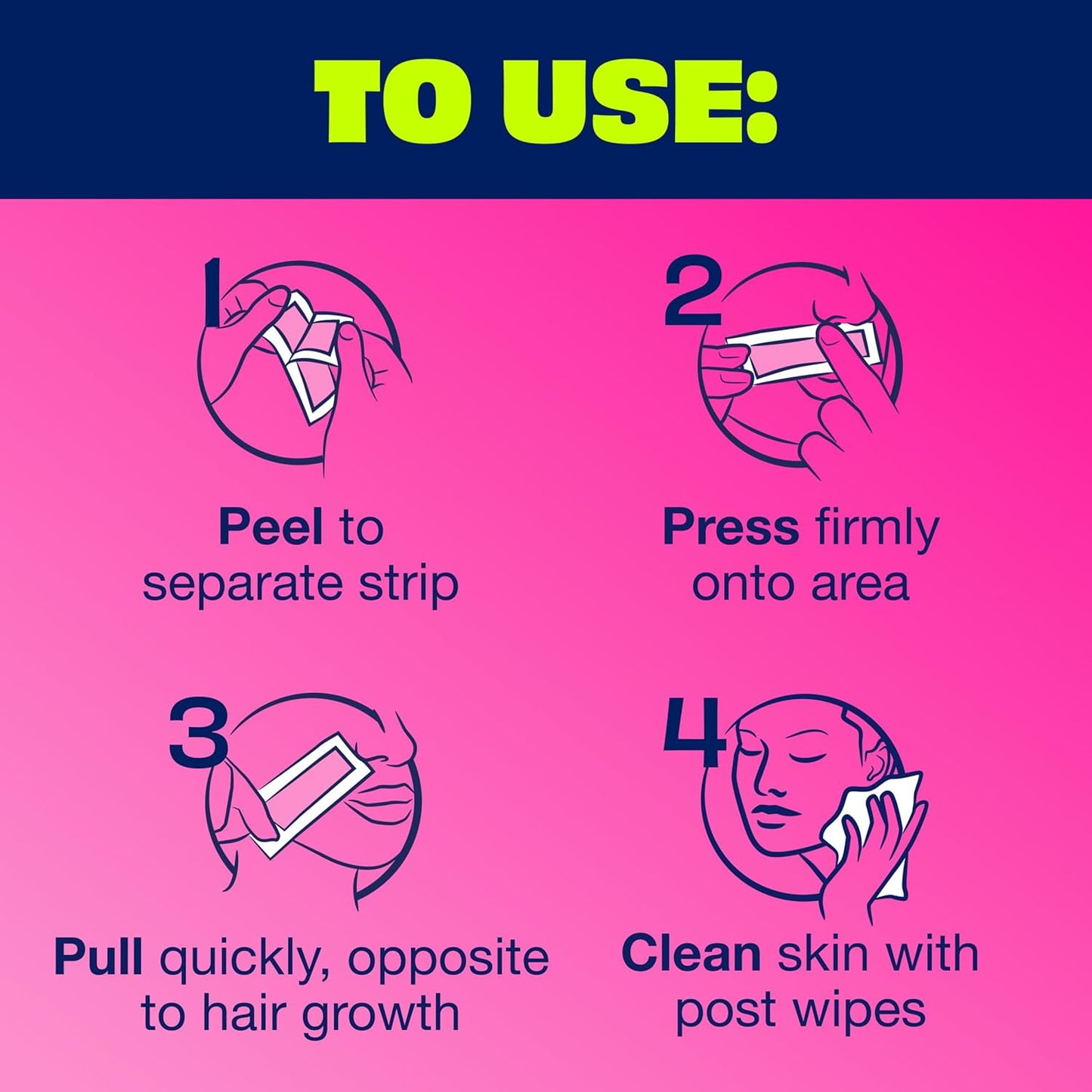 Nair Hair Remover Wax Ready Strips – Effortless Facial & Bikini Hair Removal, Clean Design, 40 Count