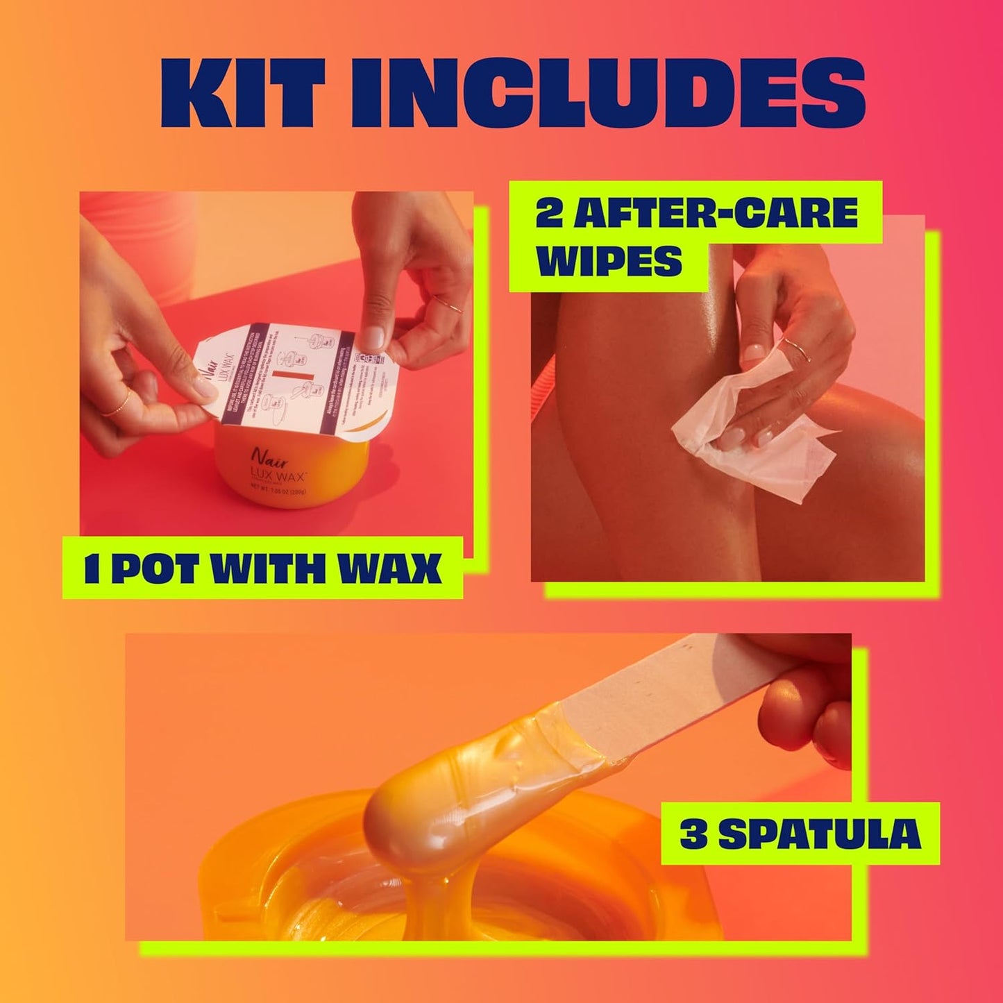 Nair Lux Wax French Formula Stripless Hot Wax – Premium At-Home Hair Removal Kit