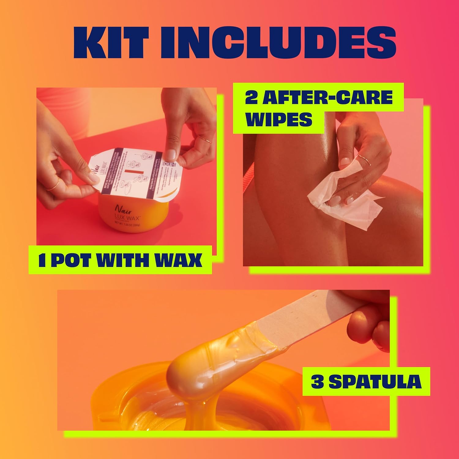 Nair Lux Wax French Formula Stripless Hot Wax – Premium At-Home Hair Removal Kit