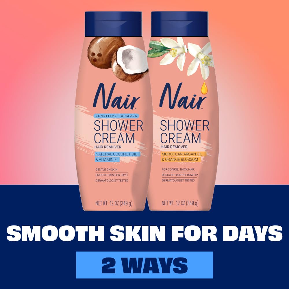 Nair Sensitive Shower Cream – Clean-Formula Hair Removal for Sensitive Skin, No Dyes or Sulfates, 12 oz