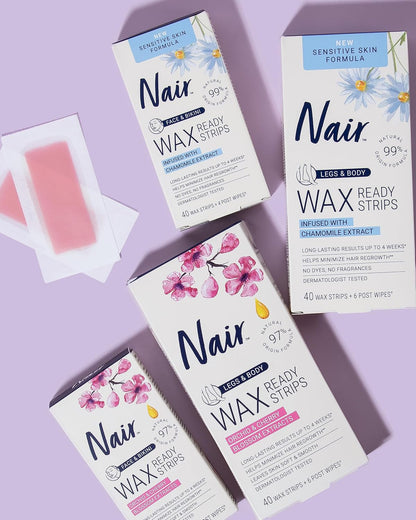 Nair Sensitive Wax Strips – Flameless, No-Warming At-Home Hair Removal for Sensitive Skin