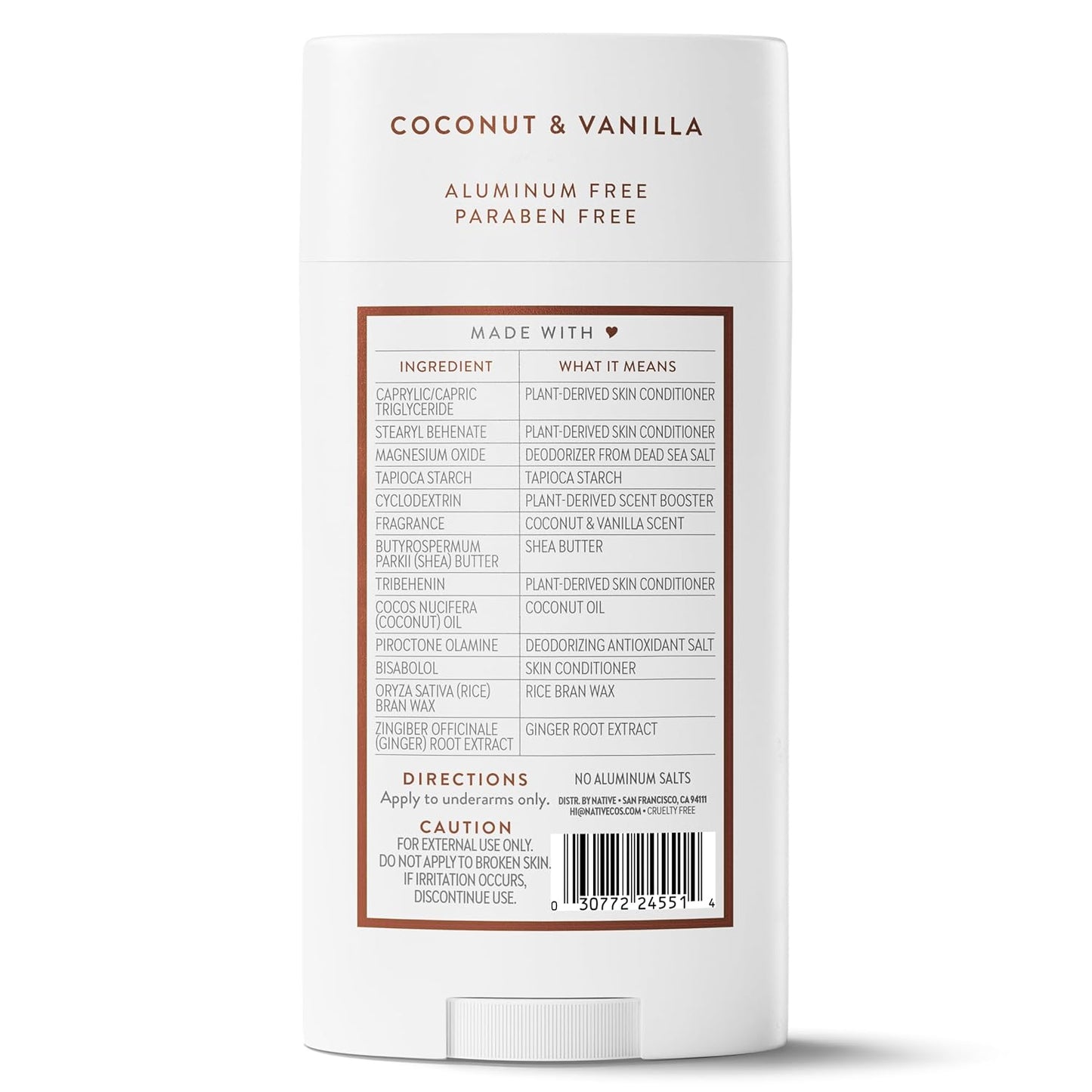 Native Aluminum Free Deodorant Coconut & Vanilla, Thoughtful Birthday Gift for Her and Mom, Vegan Sensitive Skin Stocking Stuffer 3.1 oz