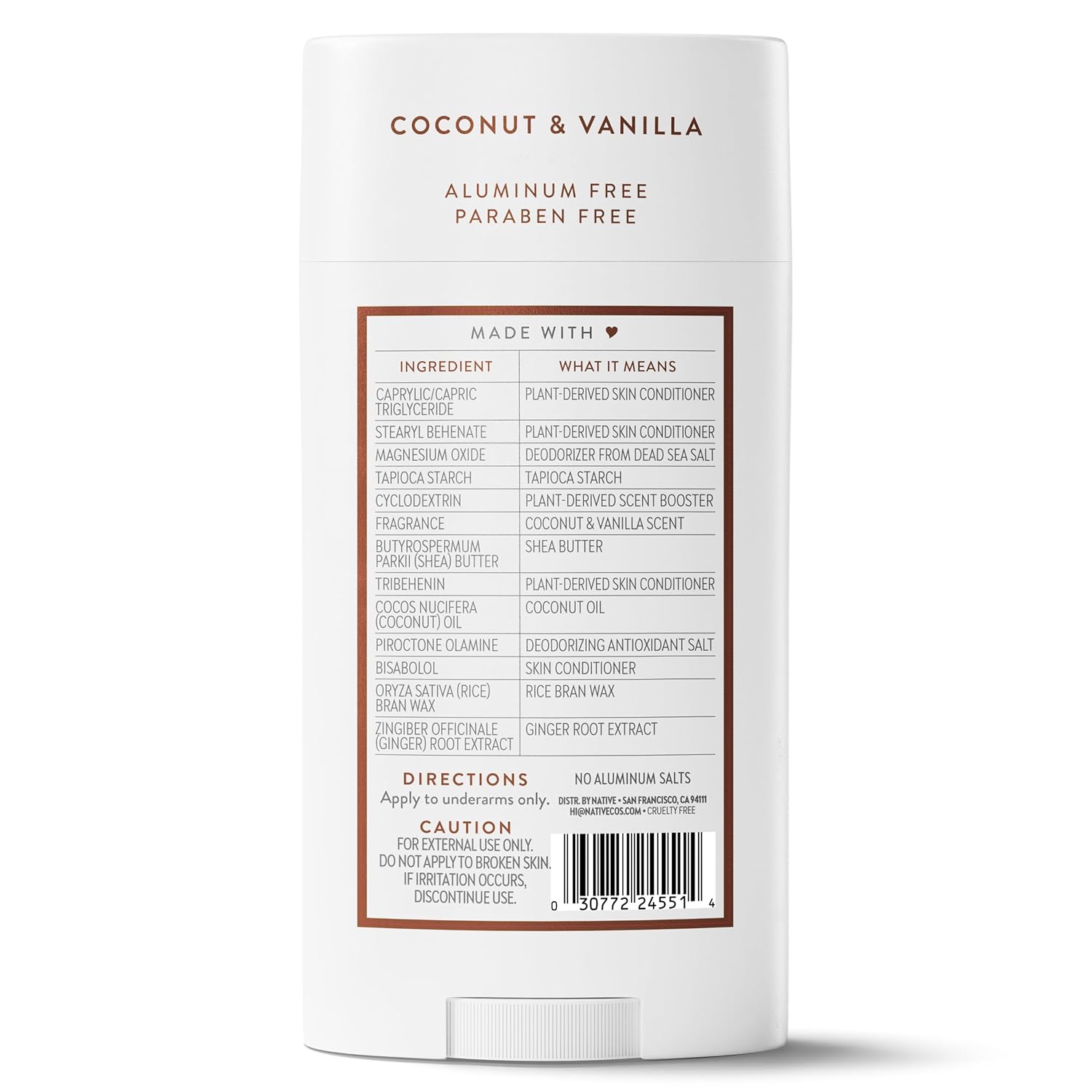 Native Aluminum Free Deodorant Coconut & Vanilla, Thoughtful Birthday Gift for Her and Mom, Vegan Sensitive Skin Stocking Stuffer 3.1 oz