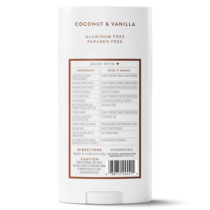Native Aluminum Free Deodorant Coconut & Vanilla, Thoughtful Birthday Gift for Her and Mom, Vegan Sensitive Skin Stocking Stuffer 3.1 oz