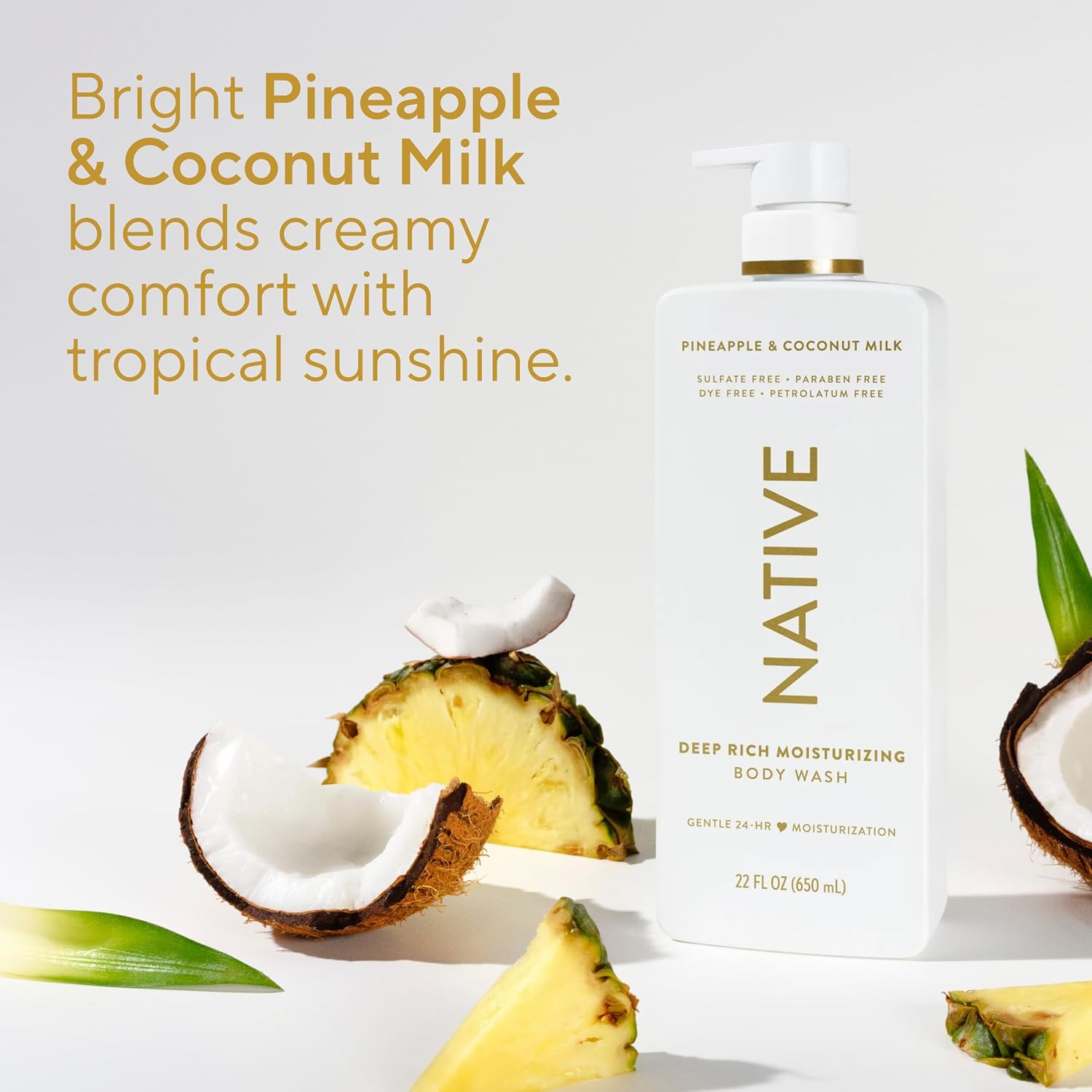 Native Body Wash with Clean 12-Ingredient Formula for an Uncluttered Bathroom, Pineapple & Coconut Milk 22 oz