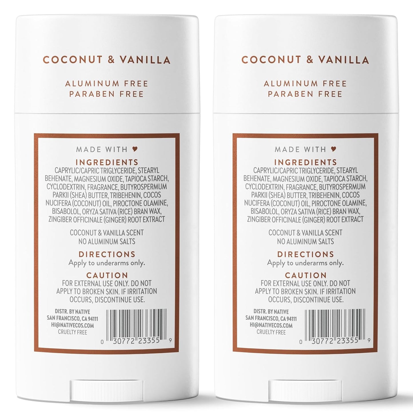 Native Coconut & Vanilla Twin Pack Deodorant – Thoughtful Birthday Gift for Her, Vegan Self-Care Present