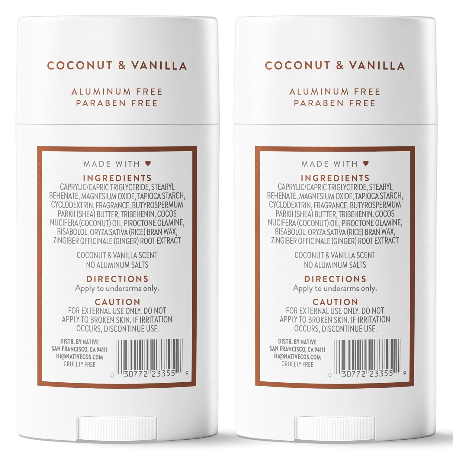 Native Coconut & Vanilla Twin Pack Deodorant – Thoughtful Birthday Gift for Her, Vegan Self-Care Present