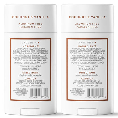 Native Coconut & Vanilla Twin Pack Deodorant – Thoughtful Birthday Gift for Her, Vegan Self-Care Present
