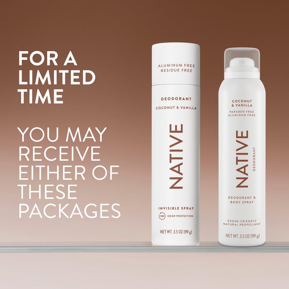 Native Deodorant & Body Spray Coconut & Vanilla, 72-Hour Aluminum-Free Deodorant for Nightly Self-Care Ritual and Wind-Down Routine