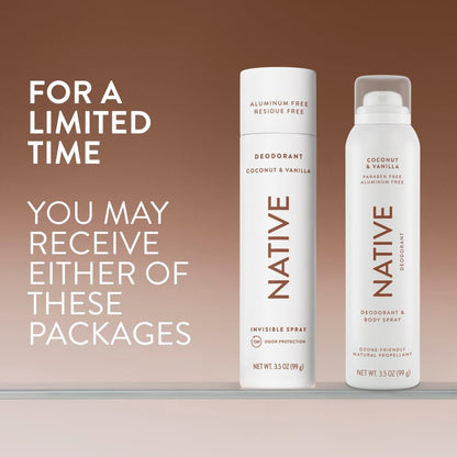 Native Deodorant & Body Spray Coconut & Vanilla, 72-Hour Aluminum-Free Deodorant for Nightly Self-Care Ritual and Wind-Down Routine