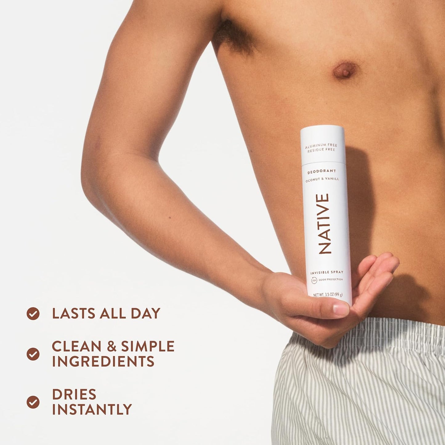 Native Deodorant & Body Spray Coconut & Vanilla, TSA Approved 3.5 oz Aluminum Free Deodorant for Travel, Camping, and Patio Days