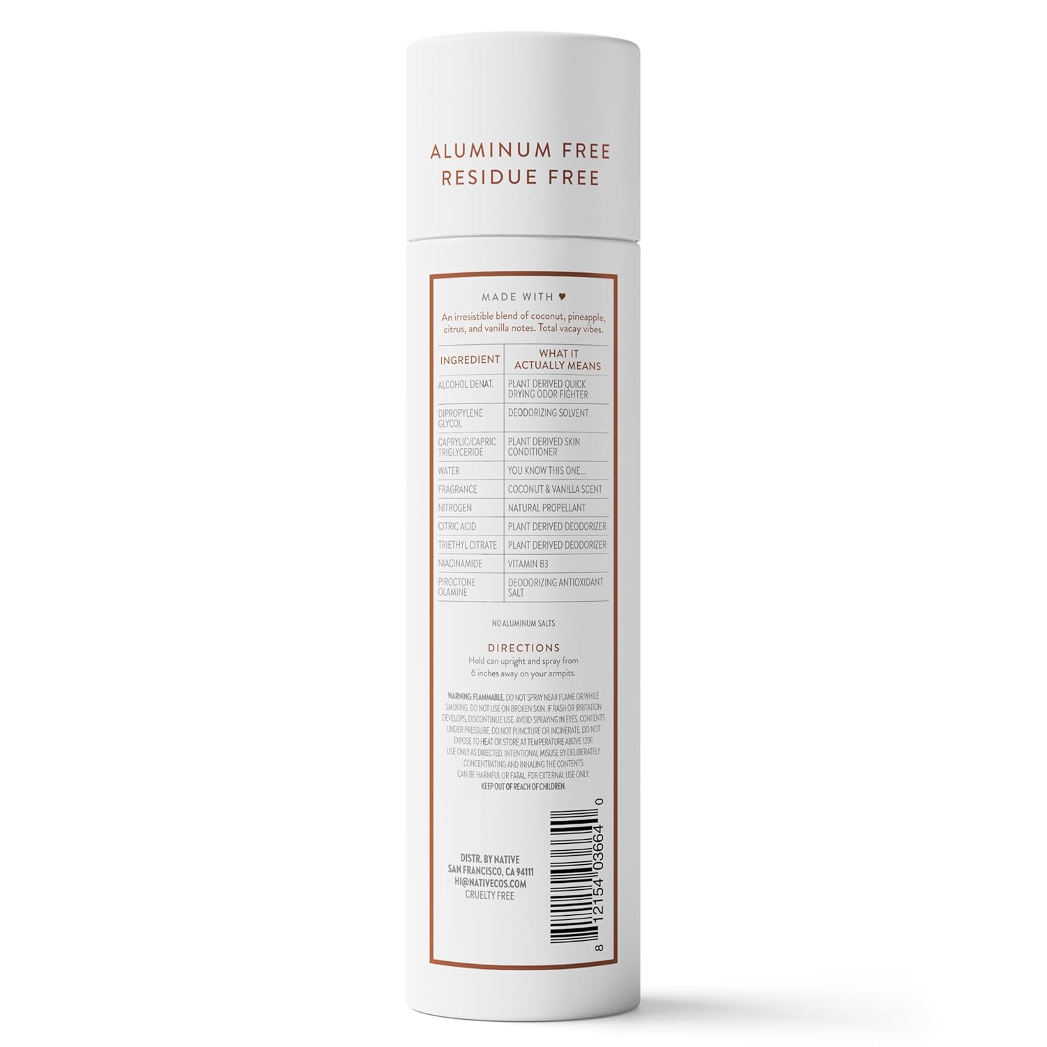 Native Deodorant & Body Spray Coconut & Vanilla, TSA Approved 3.5 oz Aluminum Free Deodorant for Travel, Camping, and Patio Days