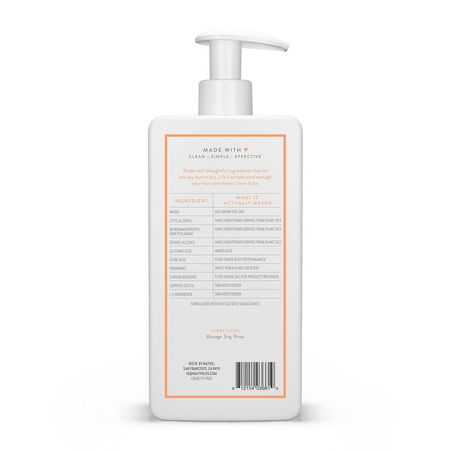 Native Moisturizing Conditioner Sweet Peach & Nectar – Clean 10-Ingredient Formula for a Clutter-Free Bathroom