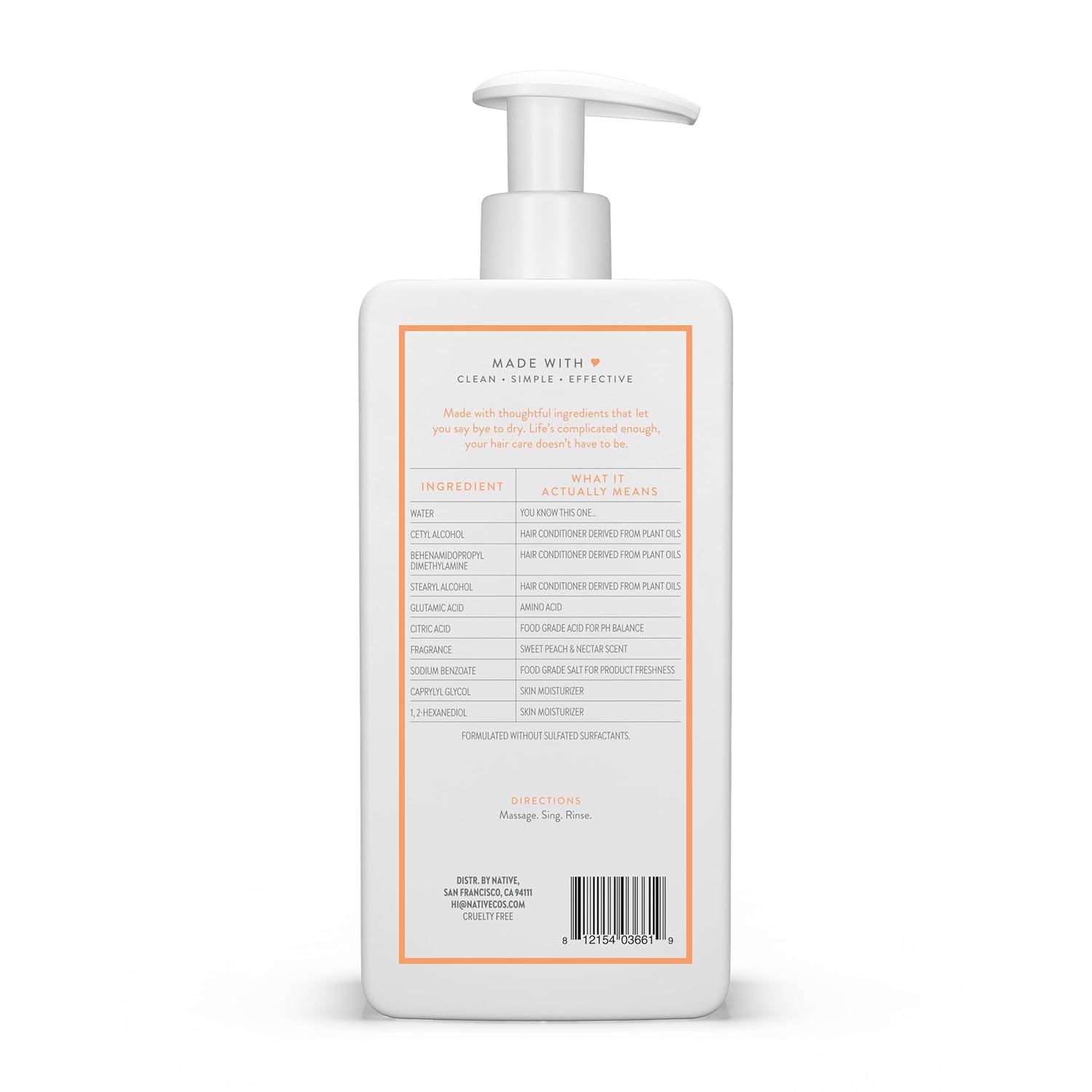 Native Moisturizing Conditioner Sweet Peach & Nectar – Clean 10-Ingredient Formula for a Clutter-Free Bathroom