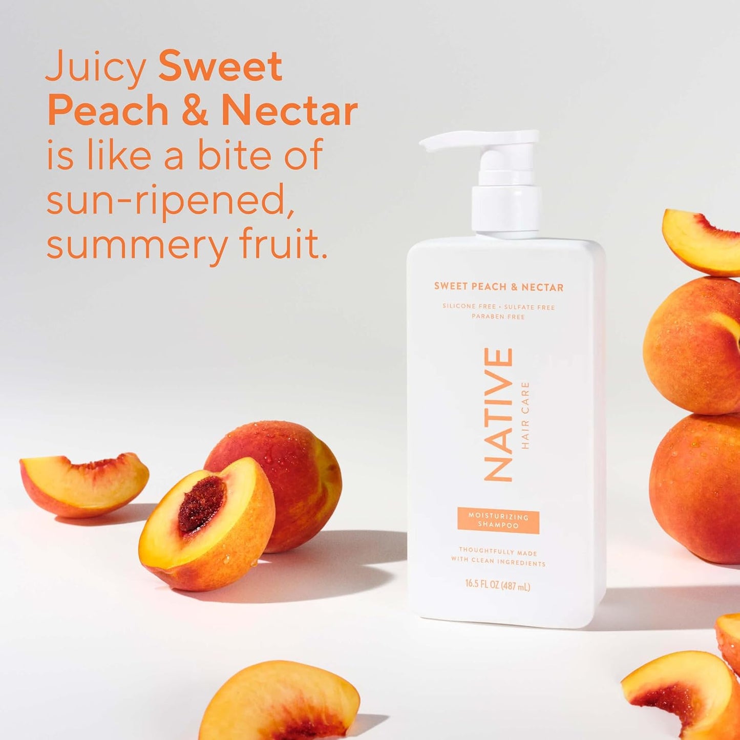 Native Moisturizing Shampoo Sweet Peach & Nectar – Clean Beauty Essential for an Uncluttered Shower, 16.5 fl oz