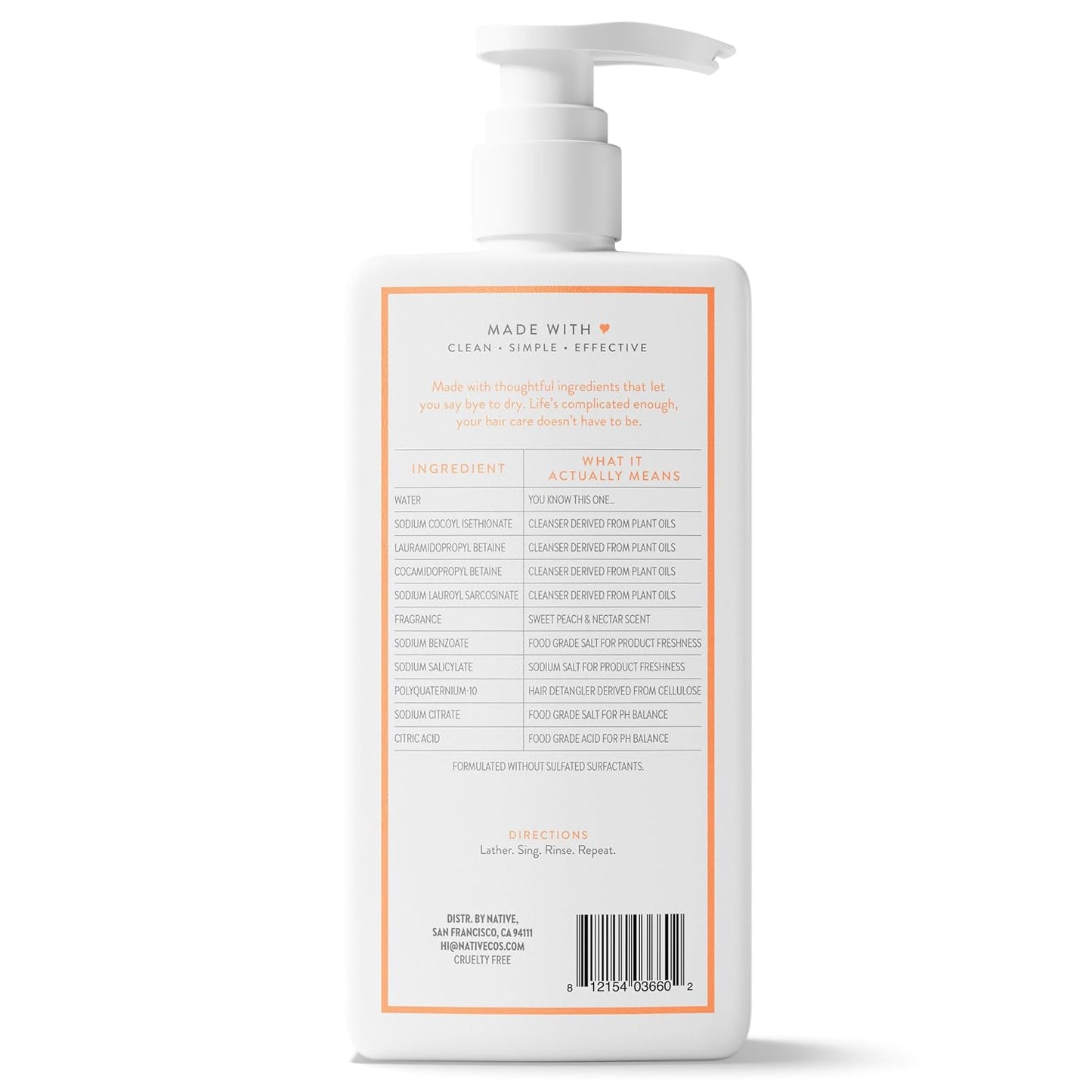 Native Moisturizing Shampoo Sweet Peach & Nectar – Clean Beauty Essential for an Uncluttered Shower, 16.5 fl oz