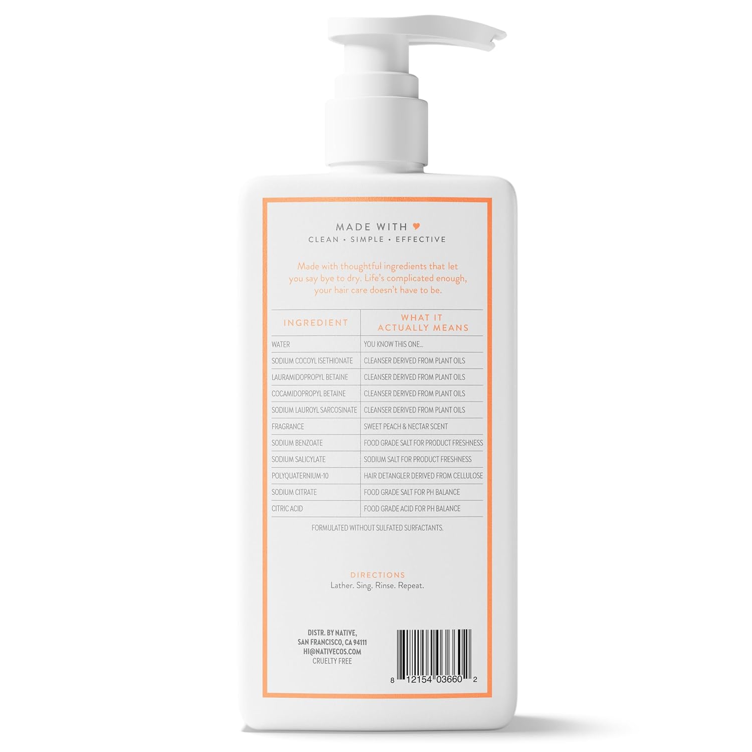 Native Moisturizing Shampoo Sweet Peach & Nectar – Clean Beauty Essential for an Uncluttered Shower, 16.5 fl oz
