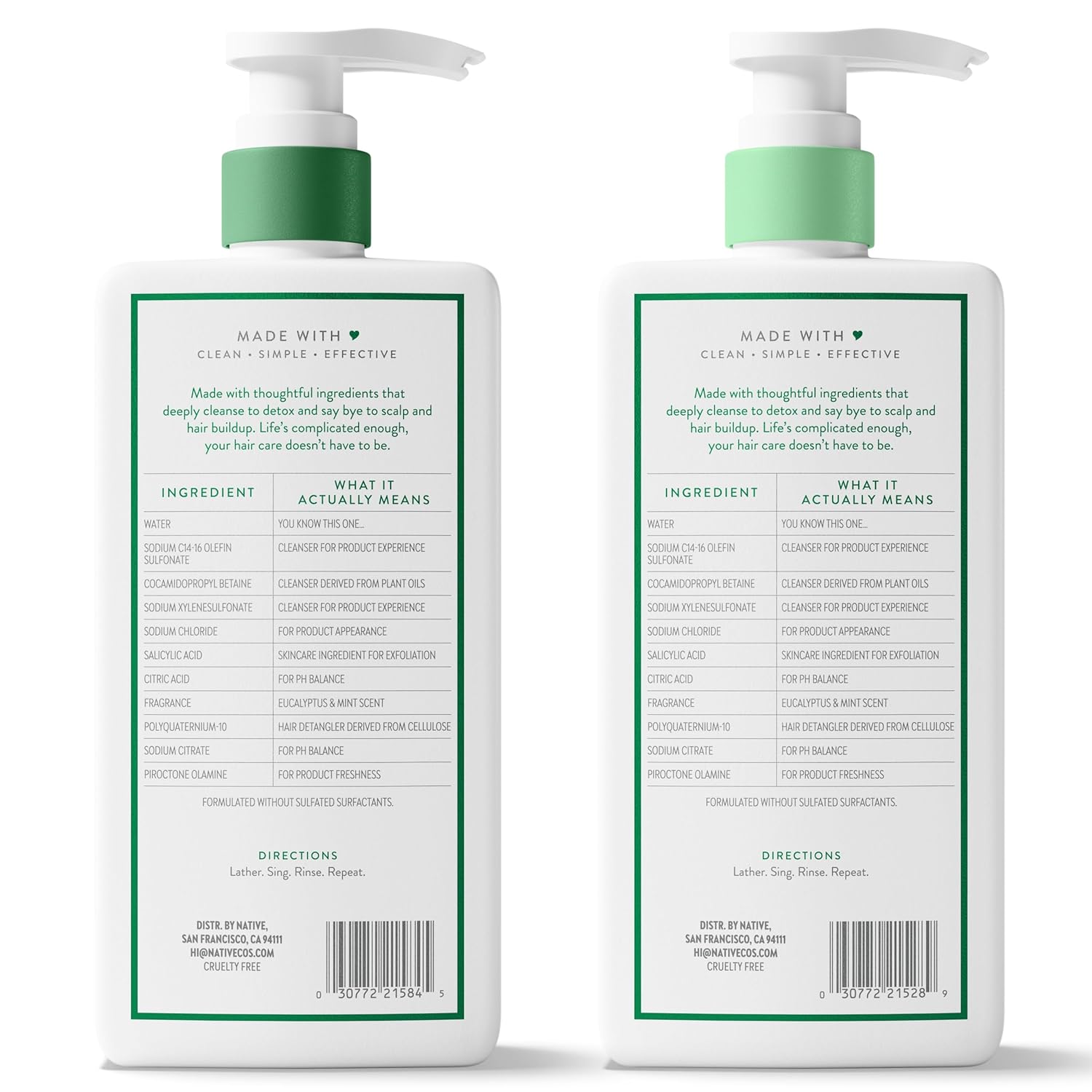 Native Scalp Detox Shampoo & Conditioner – Eucalyptus Mint 2-Pack for Mindful Bath Time Self-Care Rituals