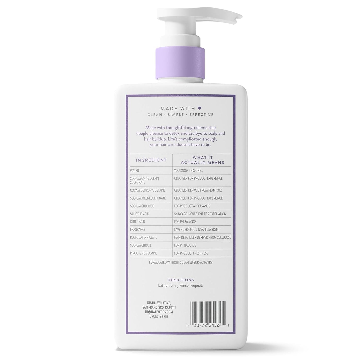 Native Scalp Detox Shampoo Lavender Cloud & Vanilla 16.5 fl oz – Calming Scent Blend for Yoga Room & Meditation Self-Care