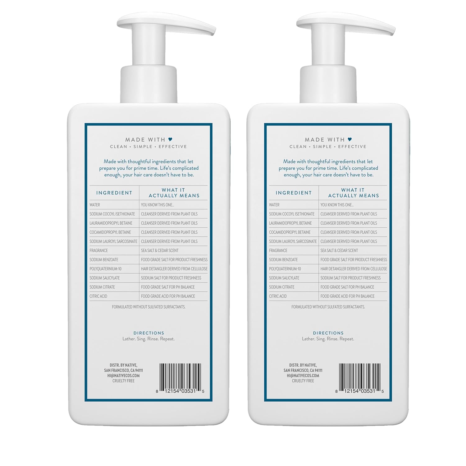 Native Sea Salt & Cedar 2-in-1 Shampoo and Conditioner – Calming Scented Ritual for a Mindful Shower