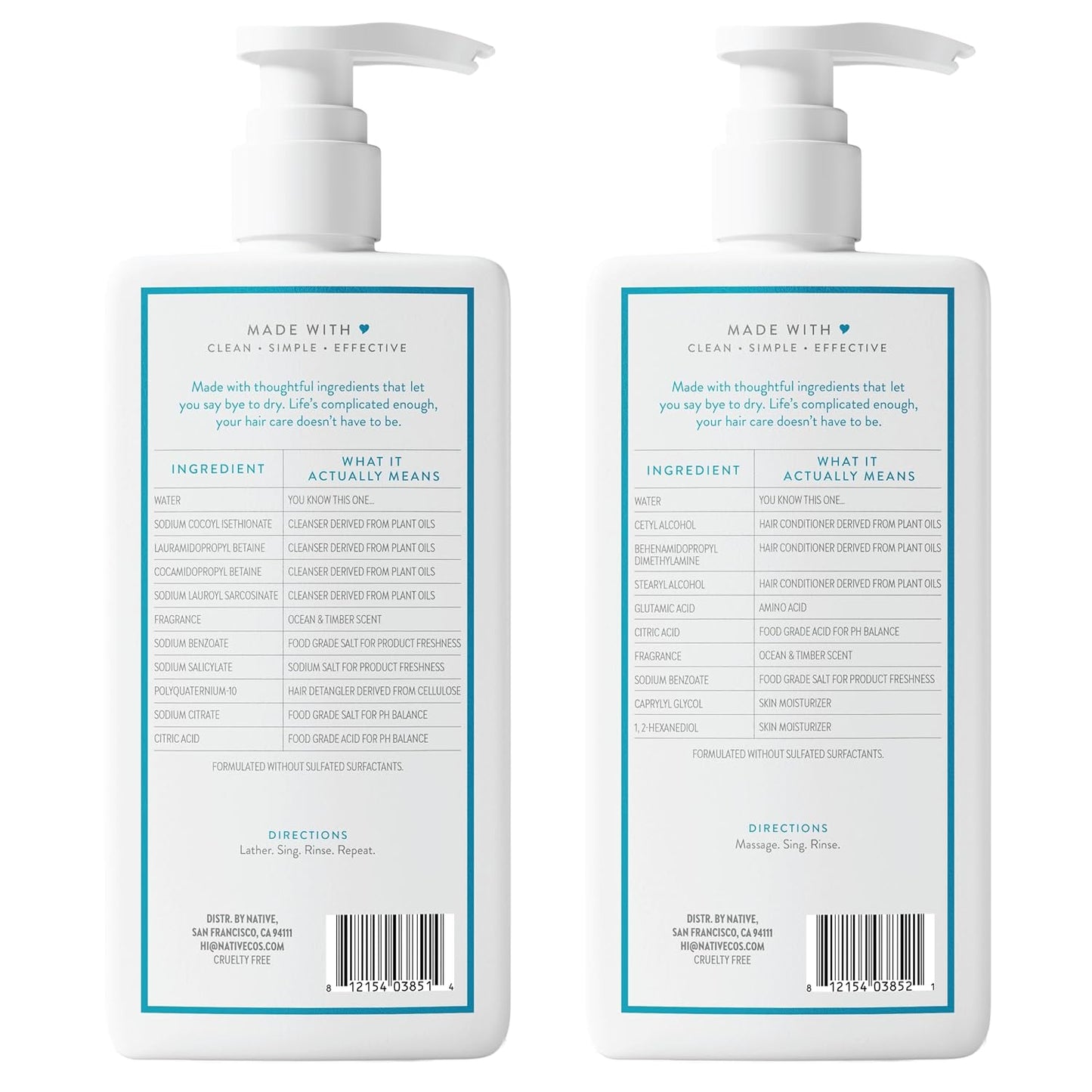 Native Shampoo and Conditioner – Personal Care Ritual for Home Bath, Sulfate-Free Hair Care for Sensitive Scalps