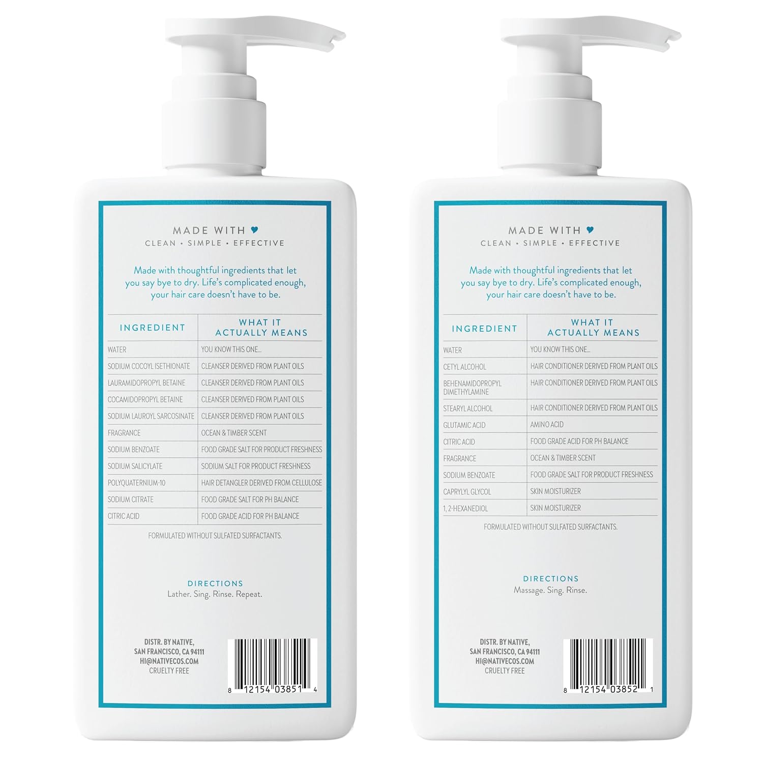 Native Shampoo and Conditioner – Personal Care Ritual for Home Bath, Sulfate-Free Hair Care for Sensitive Scalps