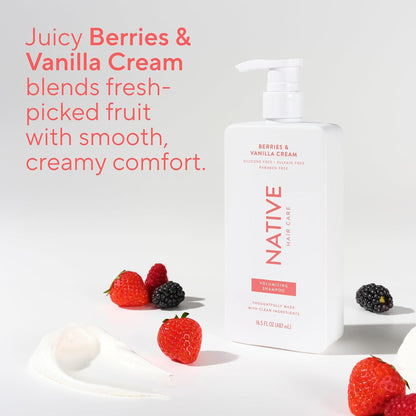 Native Volumizing Shampoo Berries & Vanilla Cream 16.5 fl Oz – Clean Ingredient Volumizing Wash for an Uncluttered Shower Shelf