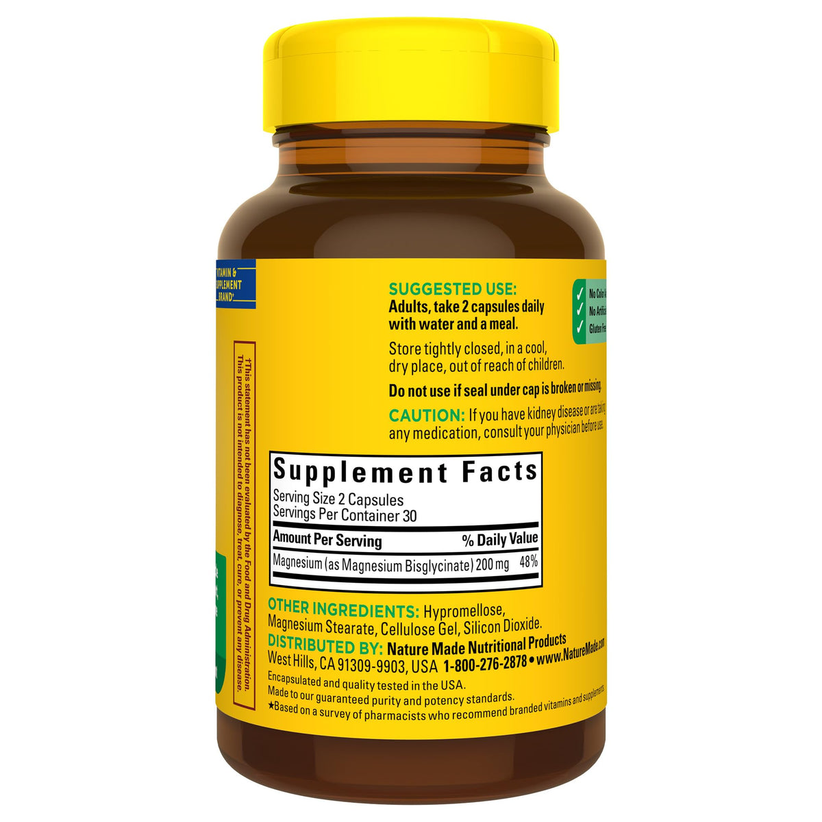 Nature Made Chelated Magnesium 200 mg – Pharmacist Recommended Safe Daily Mineral Support, 60 Capsules