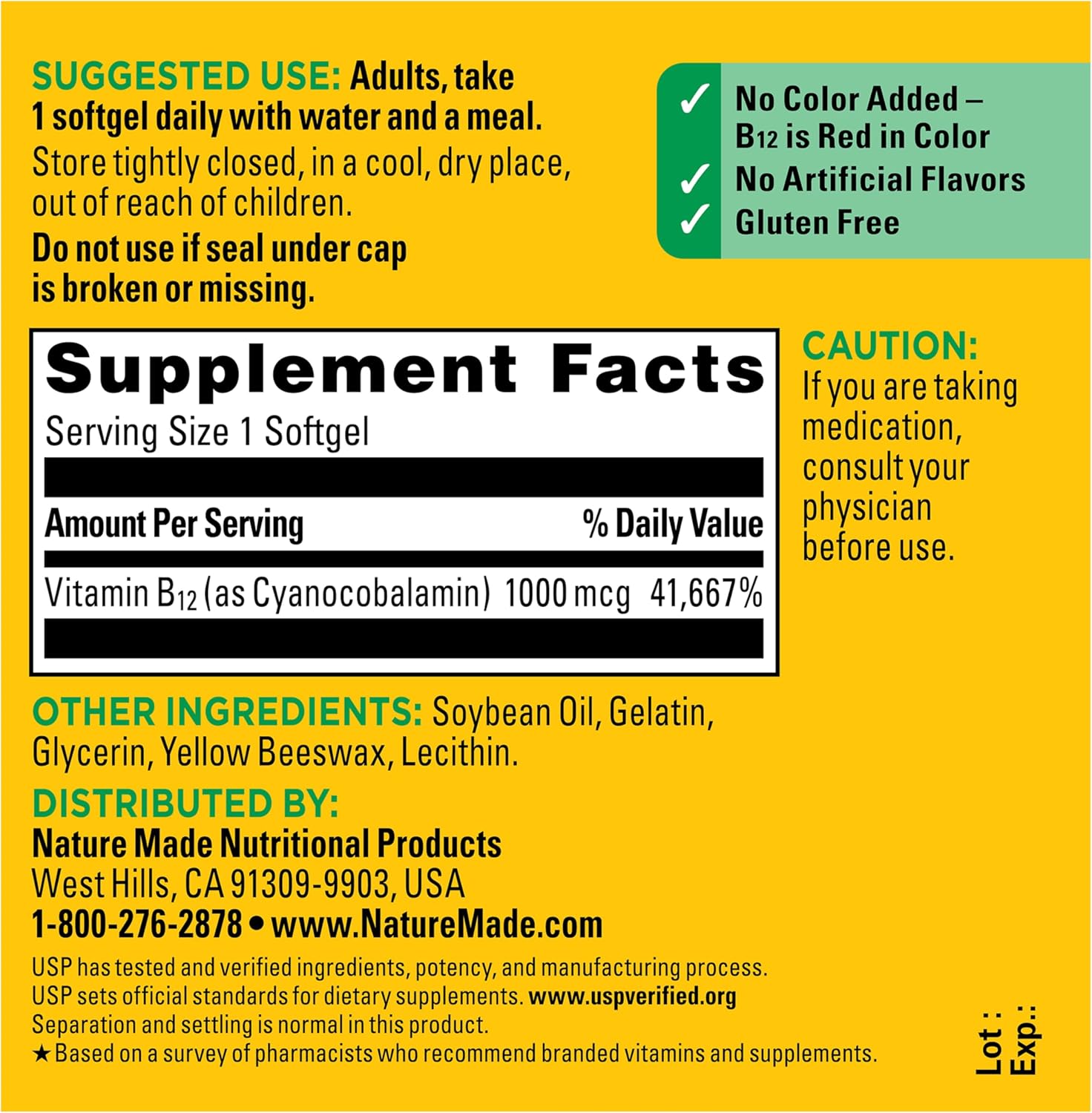 Nature Made Vitamin B12 1000 mcg – One Simple Softgel for Uncluttered Supplement Shelves, 150 Softgels, 150 Day Supply
