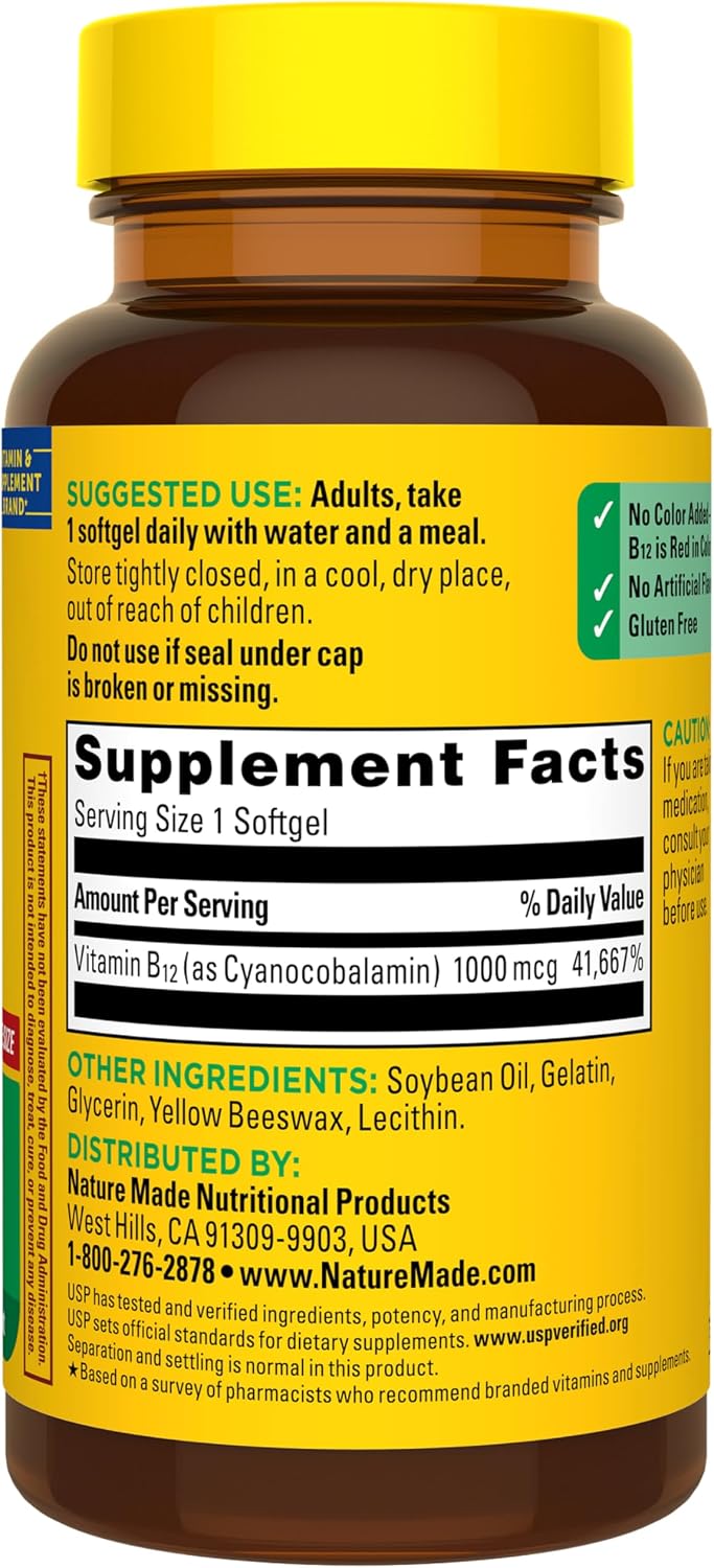 Nature Made Vitamin B12 1000 mcg – One Simple Softgel for Uncluttered Supplement Shelves, 150 Softgels, 150 Day Supply