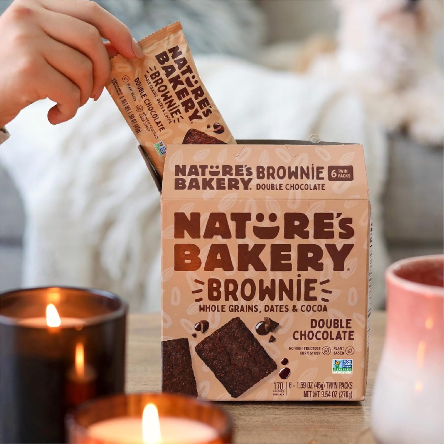 Nature's Bakery Double Chocolate Brownie Bars – Nut-Free Lunchbox Snack for School-Age Kids, Plant-Based Twin Packs