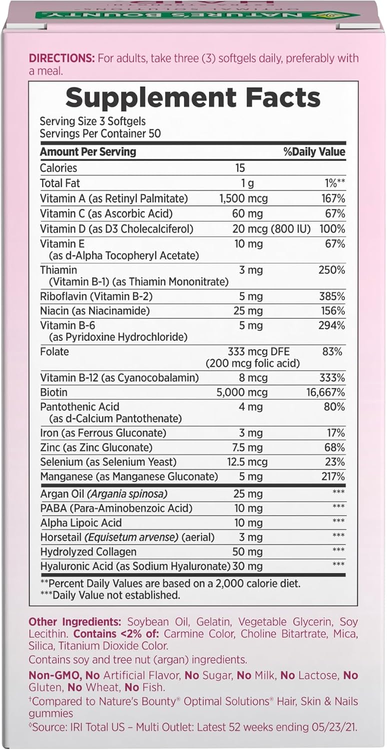 Nature's Bounty Advanced Hair, Skin & Nails – Clutter-Free Vanity Supplement, 2-Pack of 150 Softgels
