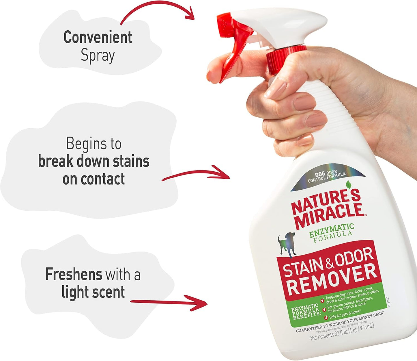Nature’s Miracle Stain and Odor Remover Dog, 32 Ounces – Family-Safe Spot Treatment for Indoor Pet Messes